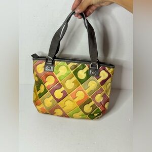 GHERARDINI Vintage Ladies Coated Canvas Multicolor Shoulder Bag Leather Trim